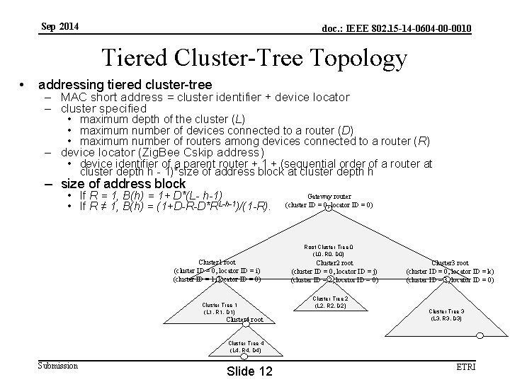 Sep 2014 doc. : IEEE 802. 15 -14 -0604 -00 -0010 Tiered Cluster-Tree Topology