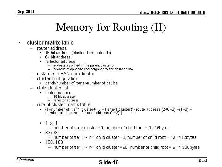 Sep 2014 doc. : IEEE 802. 15 -14 -0604 -00 -0010 Memory for Routing