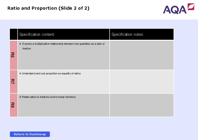 Ratio and Proportion (Slide 2 of 2) Specification content: Ø Express a multiplicative relationship