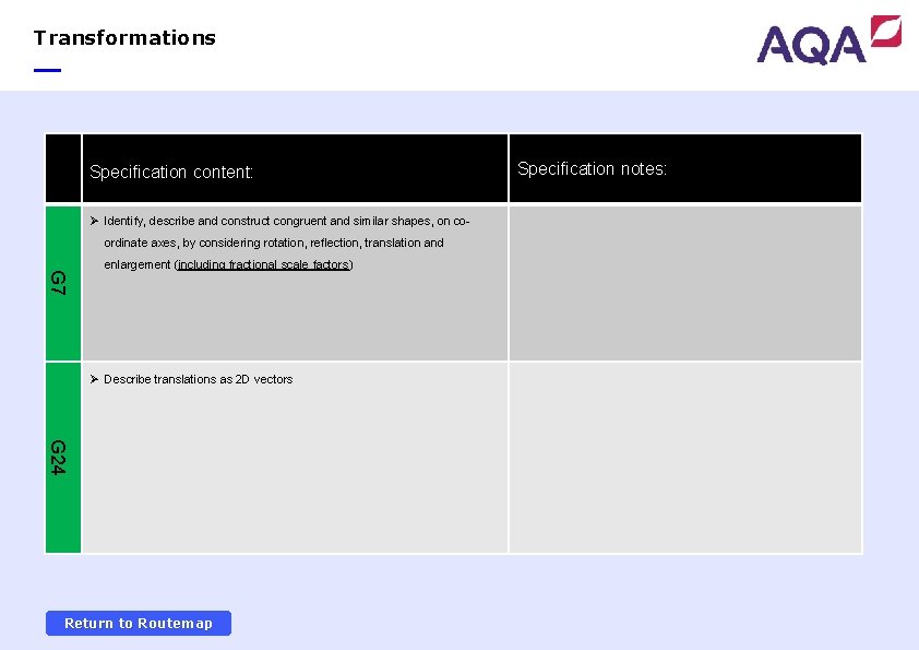 Transformations Specification content: Ø Identify, describe and construct congruent and similar shapes, on coordinate