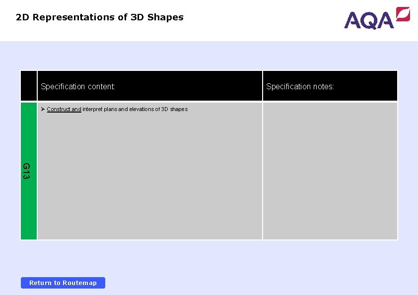 2 D Representations of 3 D Shapes Specification content: Ø Construct and interpret plans