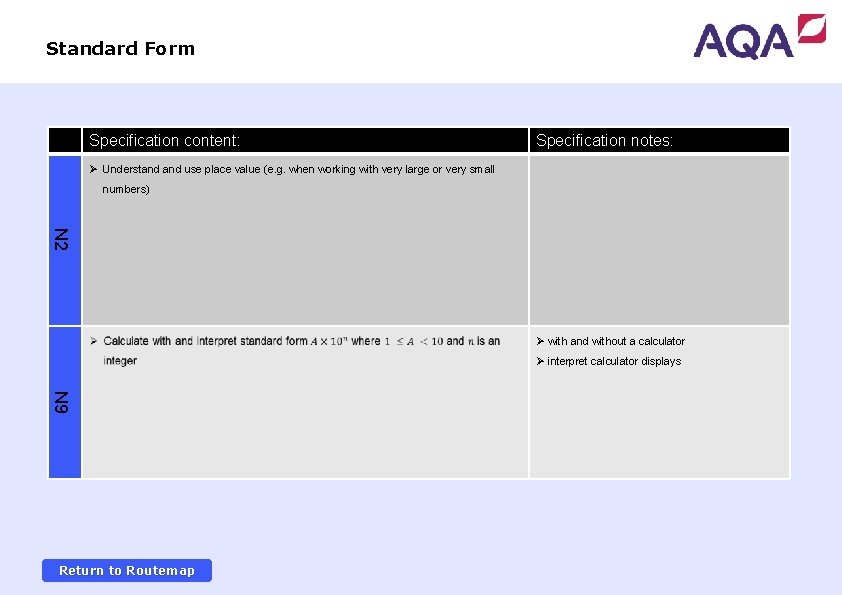Standard Form Specification content: Specification notes: Ø Understand use place value (e. g. when