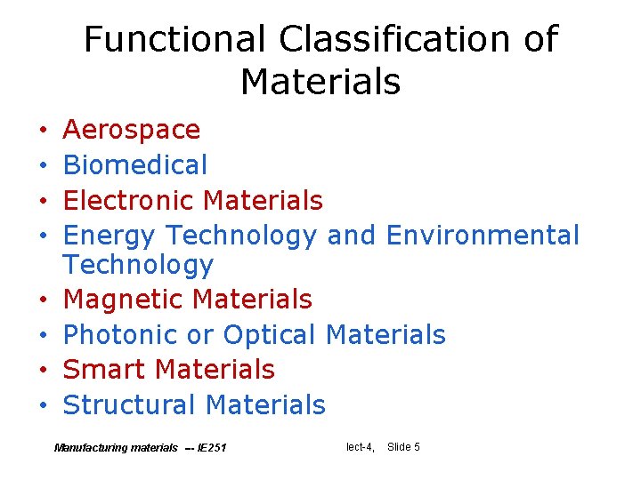 Functional Classification of Materials • • Aerospace Biomedical Electronic Materials Energy Technology and Environmental Functional Classification of Materials • • Aerospace Biomedical Electronic Materials Energy Technology and Environmental