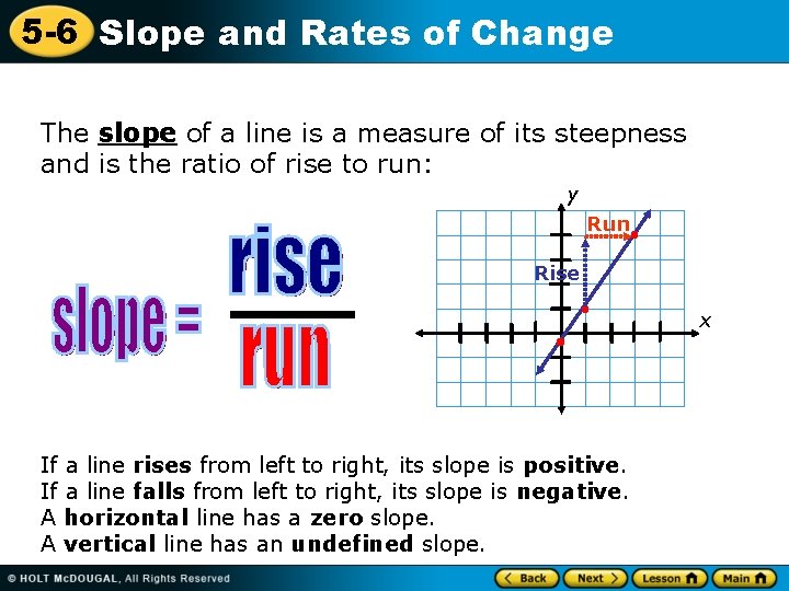 5 -6 Slope and Rates of Change The slope of a line is a