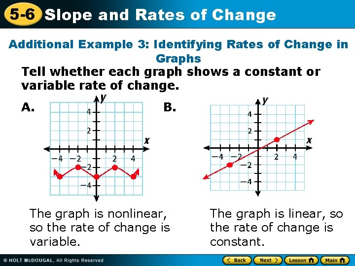 5 -6 Slope and Rates of Change Additional Example 3: Identifying Rates of Change