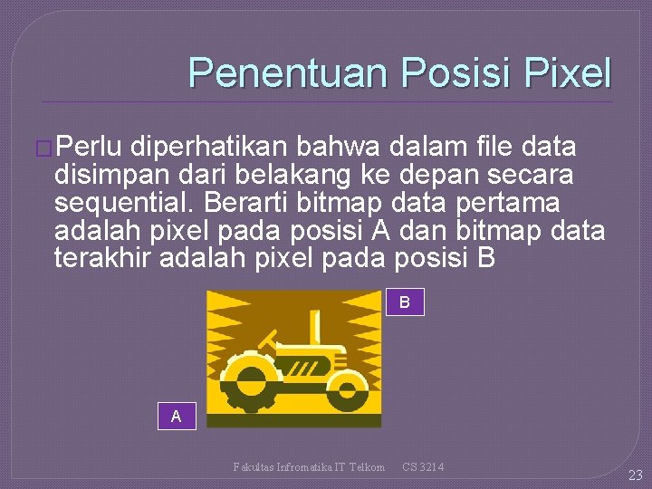 Penentuan Posisi Pixel �Perlu diperhatikan bahwa dalam file data disimpan dari belakang ke depan