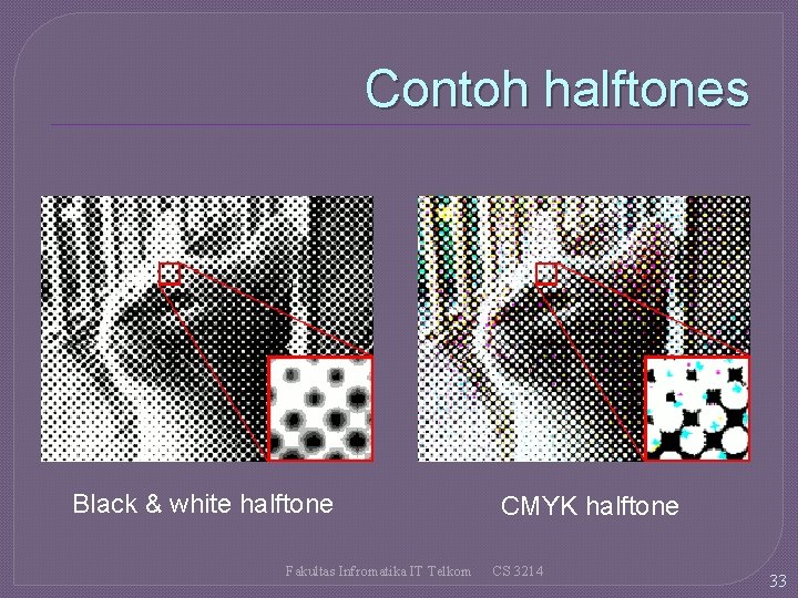 Contoh halftones Black & white halftone Fakultas Infromatika IT Telkom CMYK halftone CS 3214