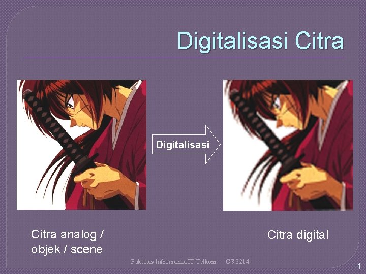 Digitalisasi Citra analog / objek / scene Citra digital Fakultas Infromatika IT Telkom CS