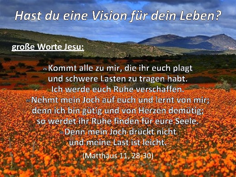 Hast du eine Vision für dein Leben? große Worte Jesu: Kommt alle zu mir,