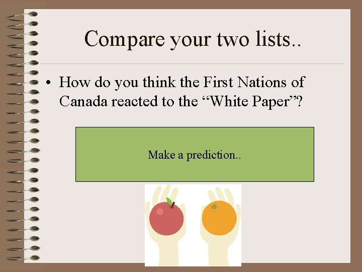 Compare your two lists. . • How do you think the First Nations of