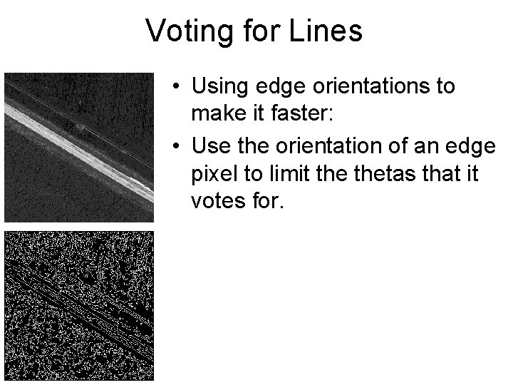 Voting for Lines • Using edge orientations to make it faster: • Use the