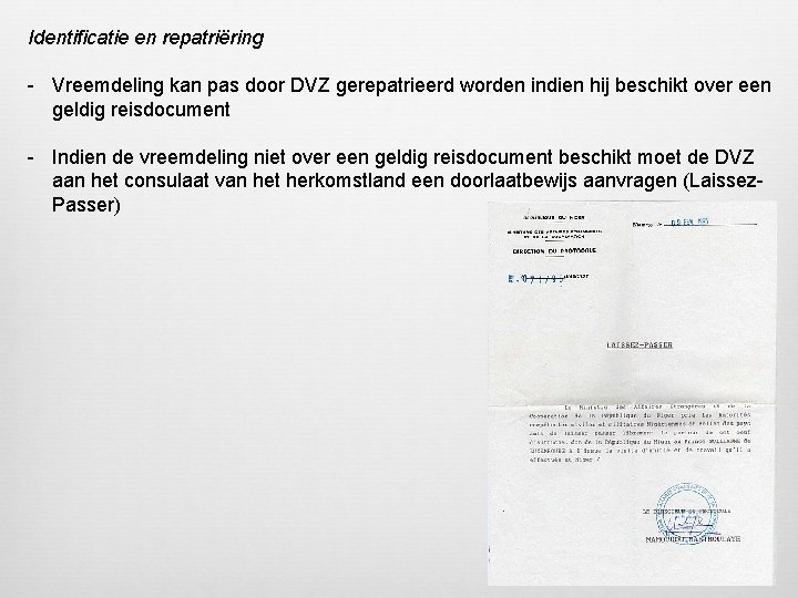 Identificatie en repatriëring - Vreemdeling kan pas door DVZ gerepatrieerd worden indien hij beschikt