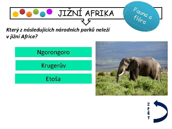 JIŽNÍ AFRIKA Fau na fló a ra Který z následujících národních parků neleží v