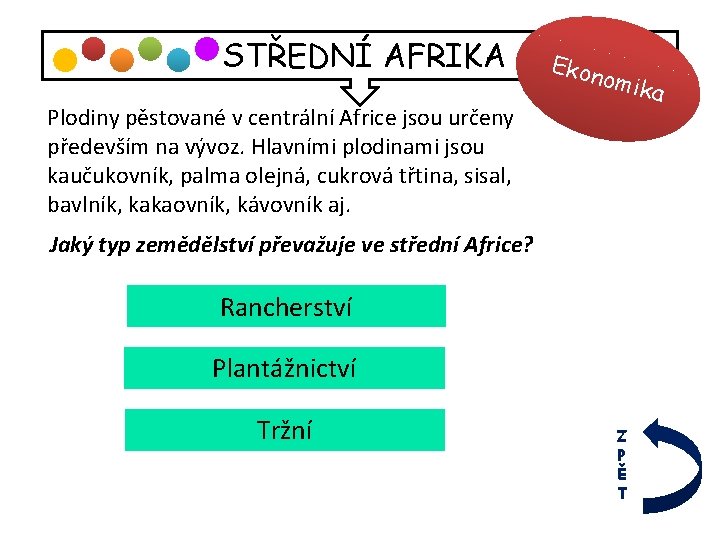 STŘEDNÍ AFRIKA Plodiny pěstované v centrální Africe jsou určeny především na vývoz. Hlavními plodinami