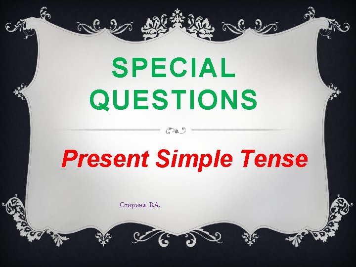 SPECIAL QUESTIONS Present Simple Tense Спирина В. А. 