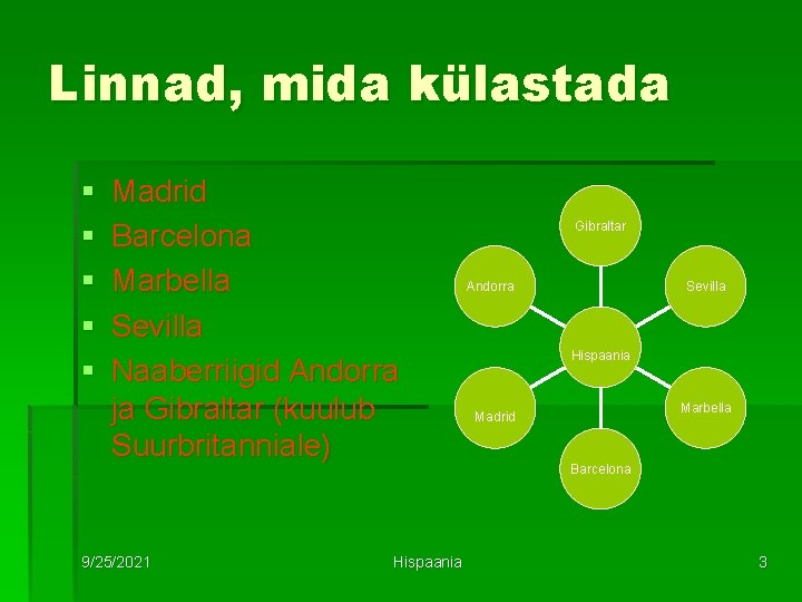 Linnad, mida külastada § § § Madrid Barcelona Marbella Sevilla Naaberriigid Andorra ja Gibraltar