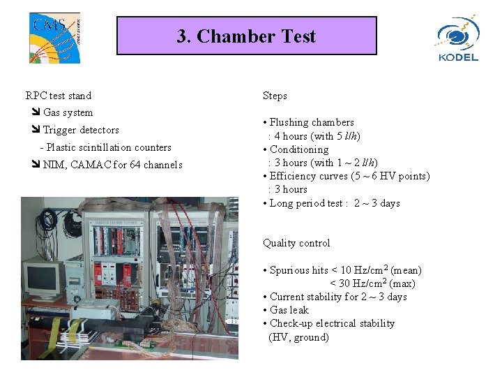3. Chamber Test RPC test stand Gas system Trigger detectors - Plastic scintillation counters