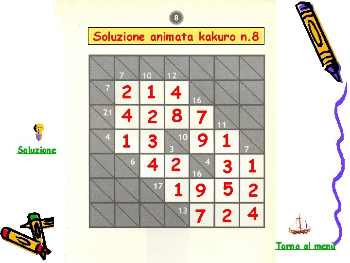 Soluzione animata kakuro n. 8 Soluzione 2 1 4 4 2 8 7 9