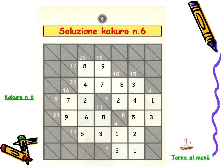 Soluzione kakuro n. 6 Kakuro n. 6 7 8 9 4 7 2 9