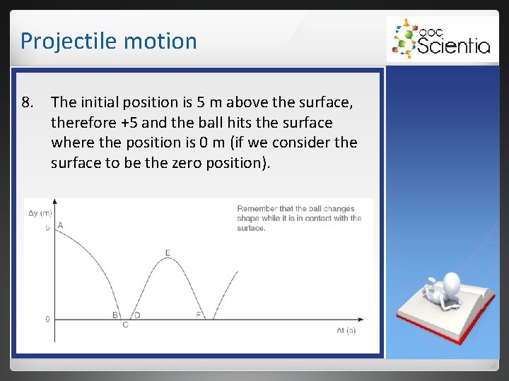 Projectile motion 8. The initial position is 5 m above the surface, therefore +5 Projectile motion 8. The initial position is 5 m above the surface, therefore +5