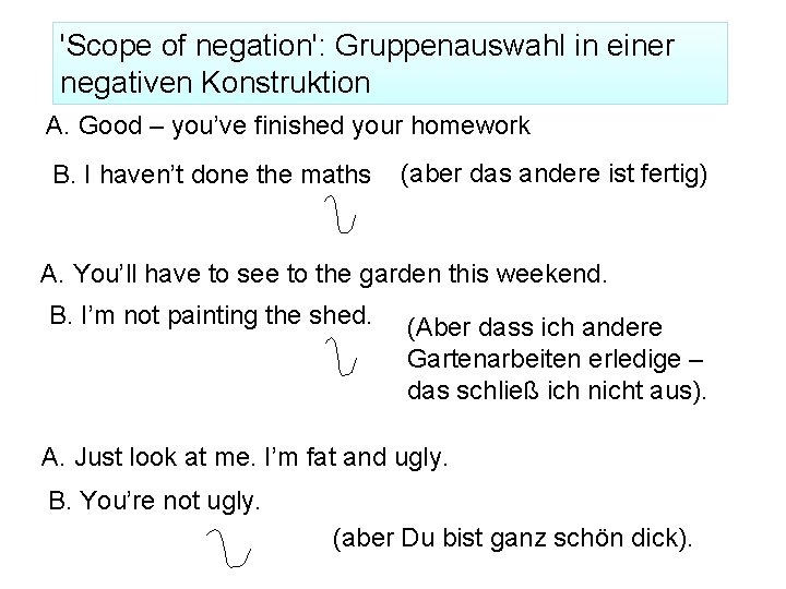 'Scope of negation': Gruppenauswahl in einer negativen Konstruktion A. Good – you’ve finished your