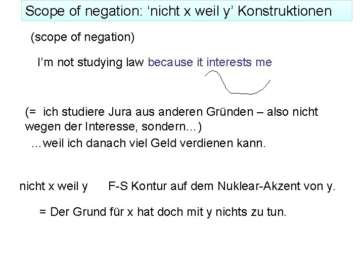 Scope of negation: ‘nicht x weil y’ Konstruktionen (scope of negation) I’m not studying