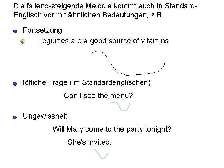 Die fallend-steigende Melodie kommt auch in Standard. Englisch vor mit ähnlichen Bedeutungen, z. B.