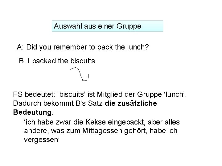 Auswahl aus einer Gruppe A: Did you remember to pack the lunch? B. I