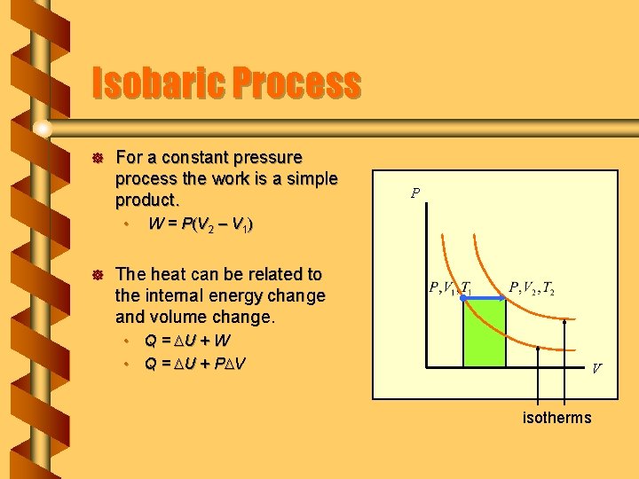 Isobaric Process ] For a constant pressure process the work is a simple product.