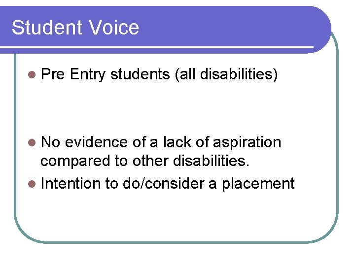 Student Voice l Pre l No Entry students (all disabilities) evidence of a lack