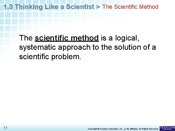 1. 3 Thinking Like a Scientist > The Scientific Method The scientific method is