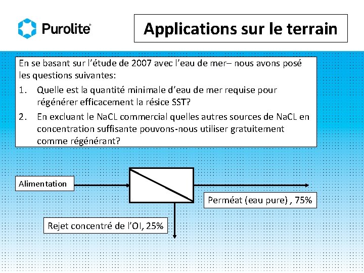 Applications sur le terrain En se basant sur l’étude de 2007 avec l’eau de