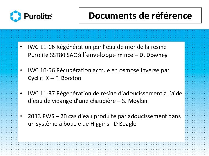 Documents de référence • IWC 11 -06 Régénération par l’eau de mer de la