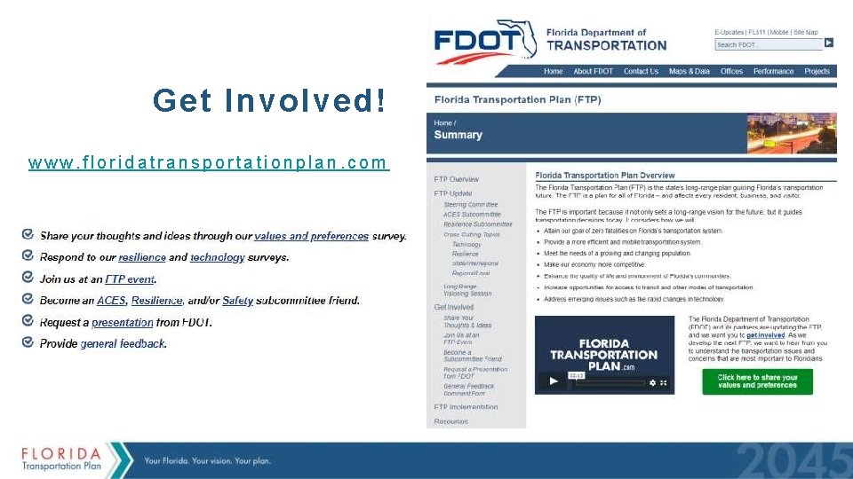 Get Involved! www. floridatransportationplan. com 
