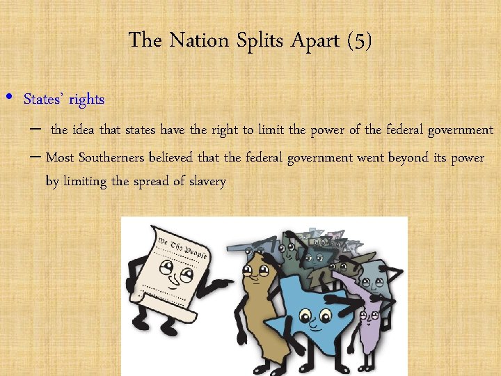 The Nation Splits Apart (5) • States’ rights – the idea that states have