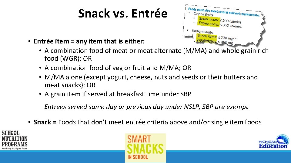 Snack vs. Entrée • Entrée item = any item that is either: • A