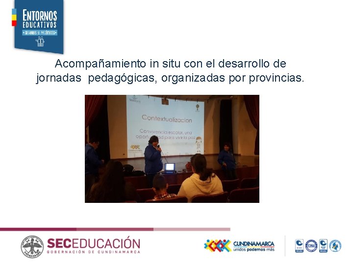 Acompañamiento in situ con el desarrollo de jornadas pedagógicas, organizadas por provincias. 