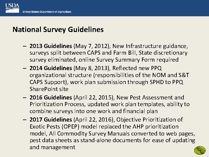 National Survey Guidelines – 2013 Guidelines (May 7, 2012), New Infrastructure guidance, surveys split
