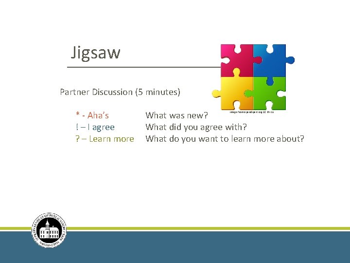 Jigsaw Partner Discussion (5 minutes) * - Aha’s ! – I agree ? –