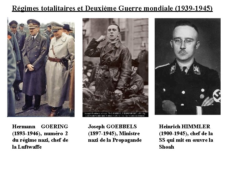 Régimes totalitaires et Deuxième Guerre mondiale (1939 -1945) Hermann GOERING (1893 -1946), numéro 2