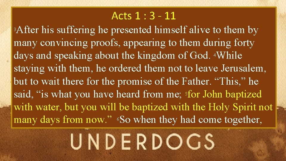 Acts 1 : 3 - 11 After his suffering he presented himself alive to