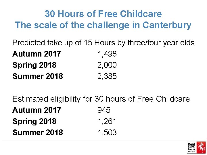 30 Hours of Free Childcare The scale of the challenge in Canterbury Predicted take