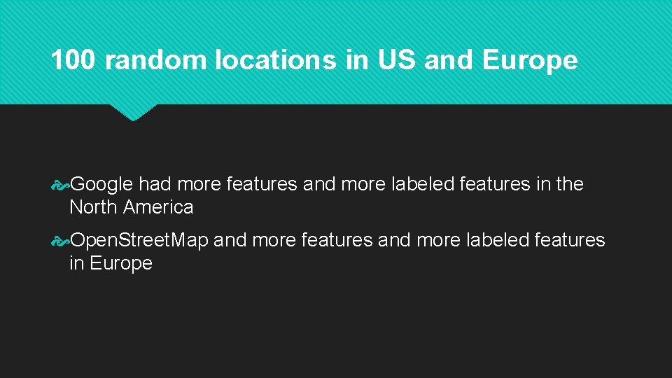 100 random locations in US and Europe Google had more features and more labeled