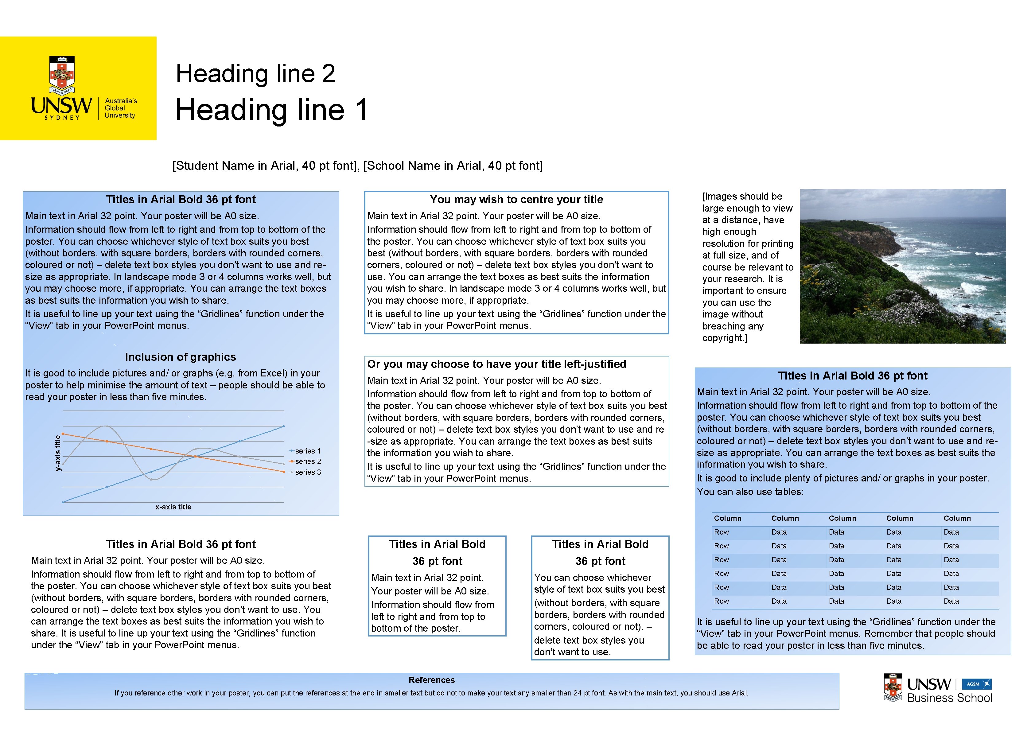 Heading line 2 Heading line 1 [Student Name in Arial, 40 pt font], [School