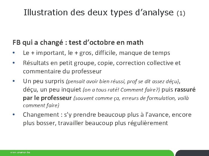 Illustration des deux types d’analyse (1) FB qui a changé : test d’octobre en