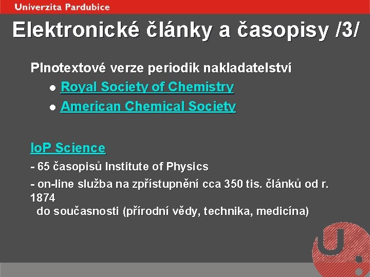 Elektronické články a časopisy /3/ Plnotextové verze periodik nakladatelství l Royal Society of Chemistry