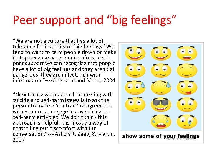 Peer support and “big feelings” “We are not a culture that has a lot