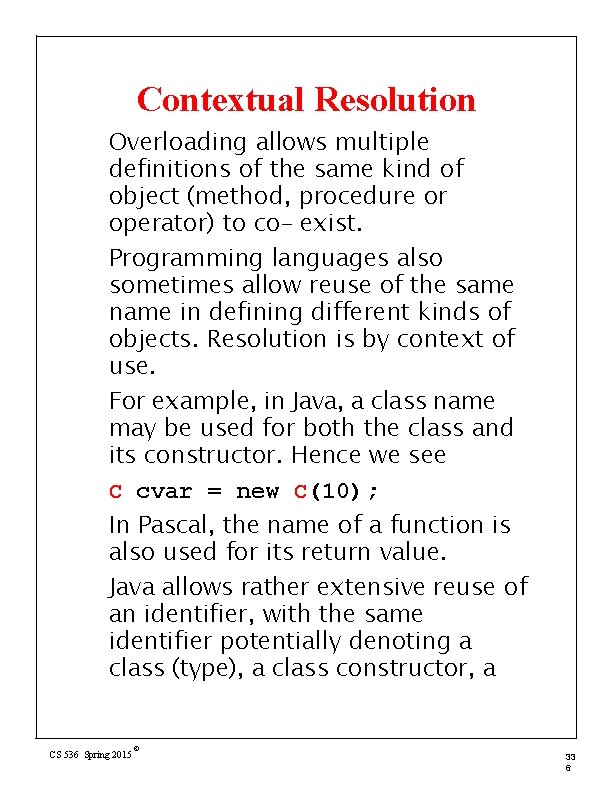 Contextual Resolution Overloading allows multiple definitions of the same kind of object (method, procedure