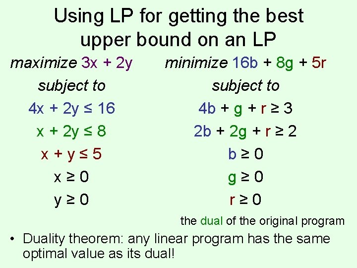 Using LP for getting the best upper bound on an LP maximize 3 x