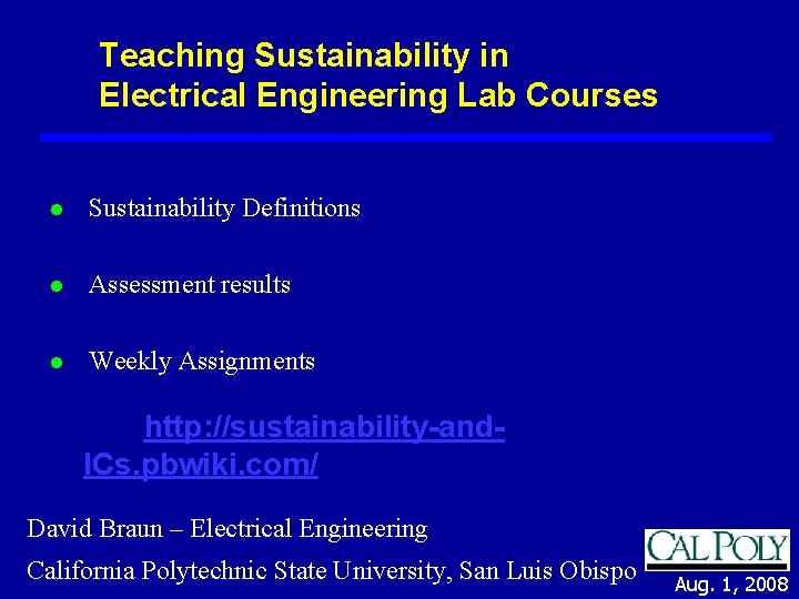 Teaching Sustainability in Electrical Engineering Lab Courses l Sustainability Definitions l Assessment results l
